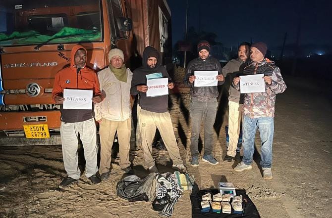 Cachar police officers seized drugs in Sonaipur and Shilchar Bypass, including heroin and yaba tablets.