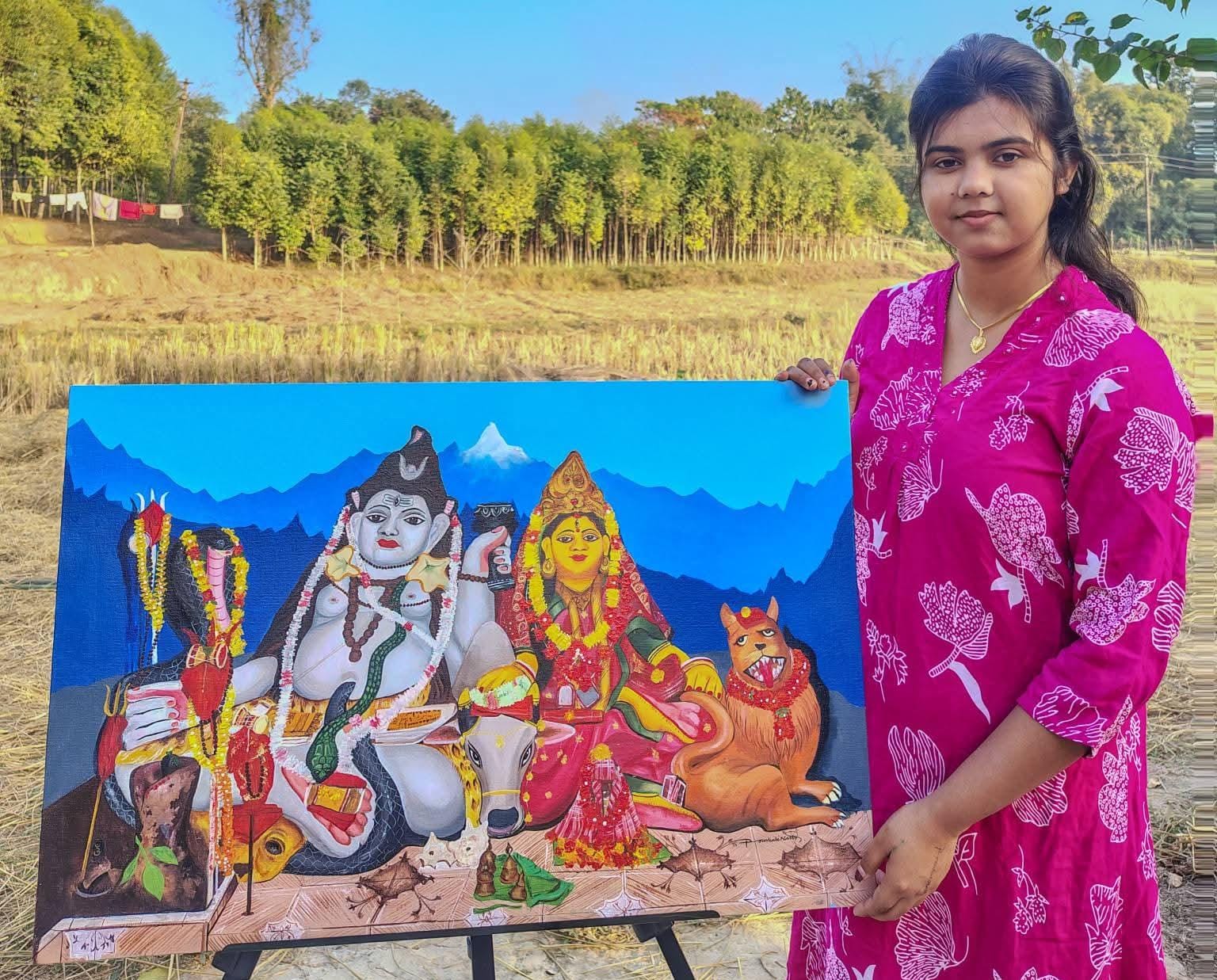 তুলির ক্যানভাসে দেবদেবী: সাফল্যে তরুণ শিল্পী পৌষালী নাথ